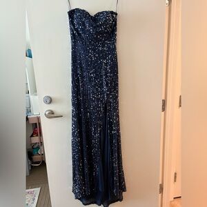 Strapless Navy Sequin Gown